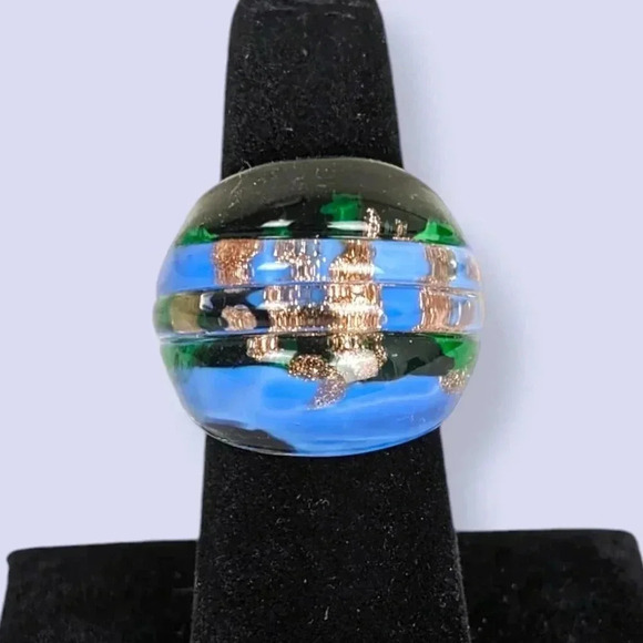 (2/$20) Vintage Murano Blue Green Glass Ring - Picture 3 of 5